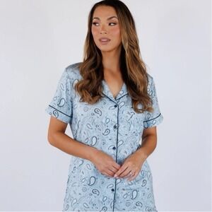 In My Sundays Cornflower Blue Paisley  PJ Top Only Size 2X Short Sleeve Winter